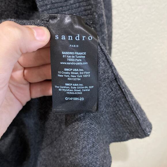 SANDRO Paris Wool Cashmere Duster Cardigan Sweater Gray Size Small Quiet Luxury - Picture 6 of 6